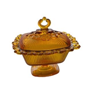 Vintage Amber Indiana Glass Footed Dish